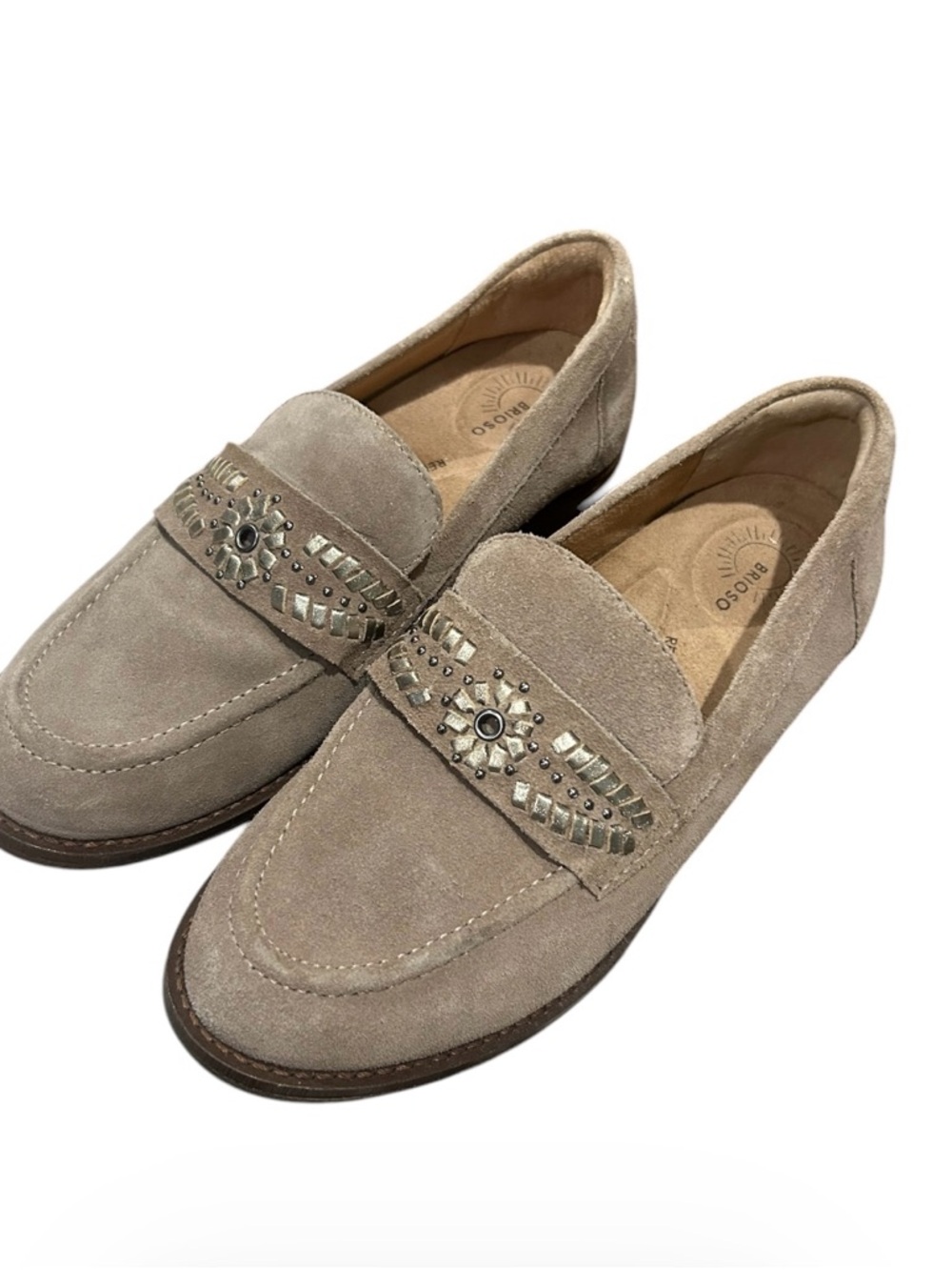 Brioso Taupe Suede Loafers with Stud Detail - Womens sz 6.5